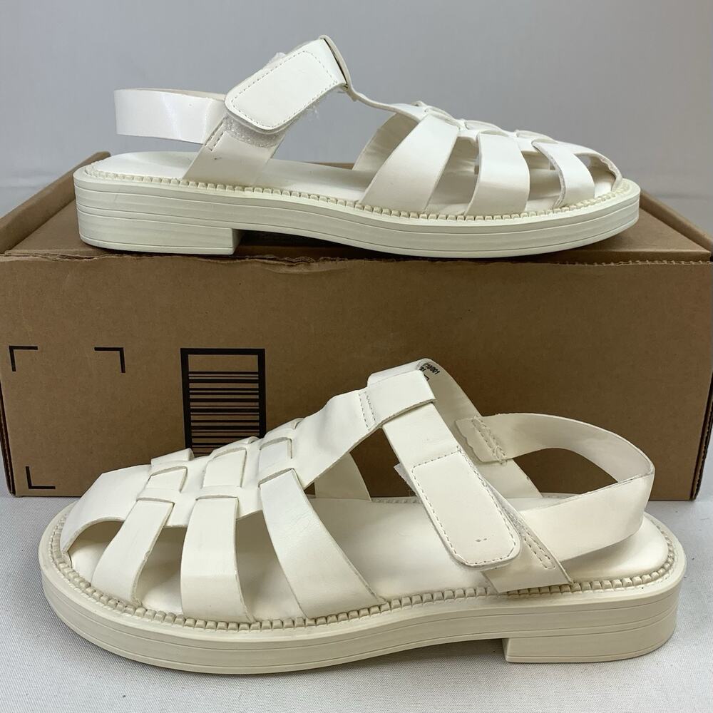 Zara Womens Flat Leather Fishermans Sandal Ivory‎ Size US 6.5 EU 37 Hook & Loop